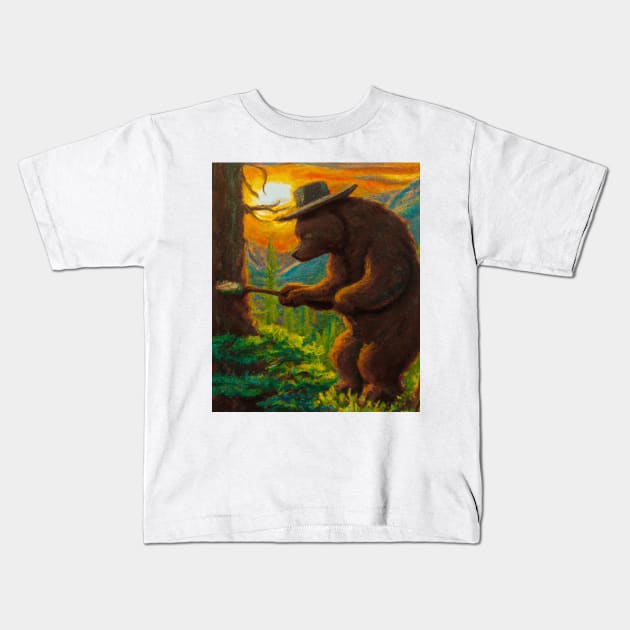 Bear Oil Painting Forest Ranger Kids T-Shirt by soulfulprintss8